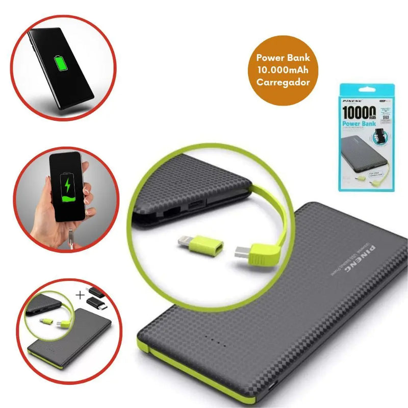 🔋 Power Bank 10.000mAh - Carregamento Rápido e Compacto